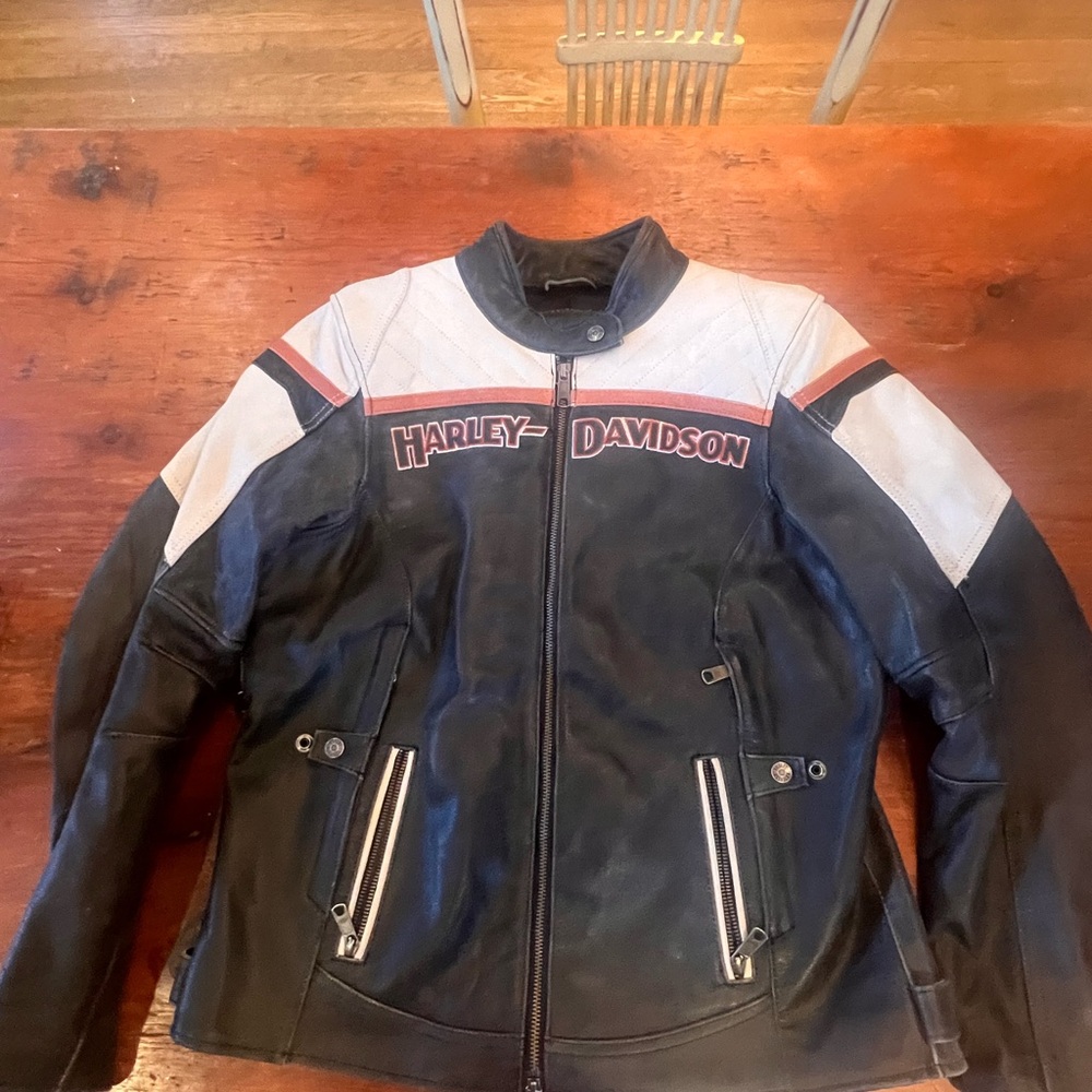 Harley-Davidson Women’s Black & White Leather Motorcycle Jacket size large - Picture 4 of 6